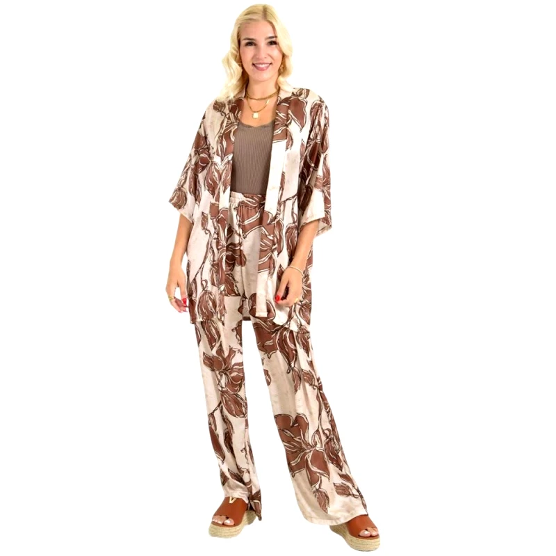 First Woman Σετ κοντό κιμονό με παντελόνα Πούρο 26536