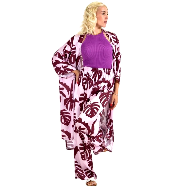 First Woman Σετ μακρύ κιμονό με παντελόνα Ματζέντα 26546