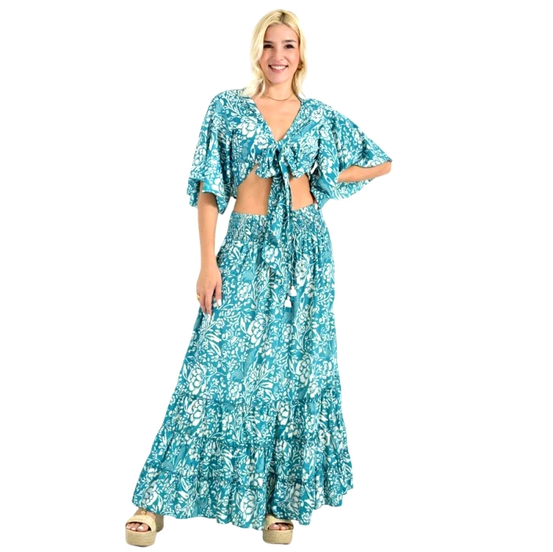 Potre OR Boho Σετ με Φλοράλ Δέσιμο & Maxi Φούστα Βεραμάν 26618
