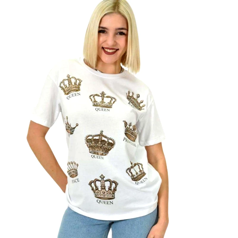 Potre OR Γυναικείο T-shirt με σχέδιο KING QUEEN Λευκό 23169