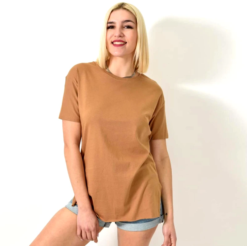 First Woman T-shirt μονόχρωμο oversized Καφέ 23557