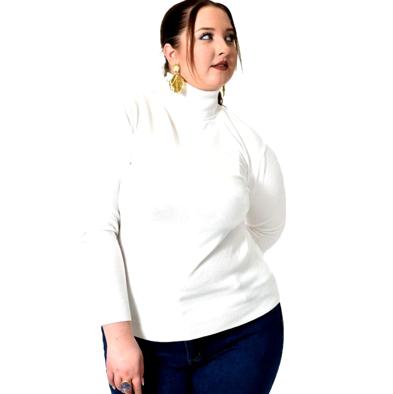 Potre OR Πλεκτή μπλούζα με ζιβάγκο για μεγάλα μεγέθη Λευκό 22942