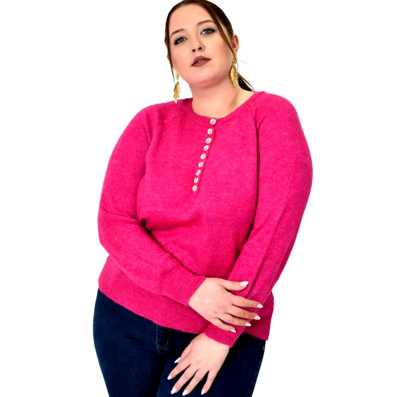 Potre OR Γυναικείο πλεκτό με κουμπιά Φούξια 22958