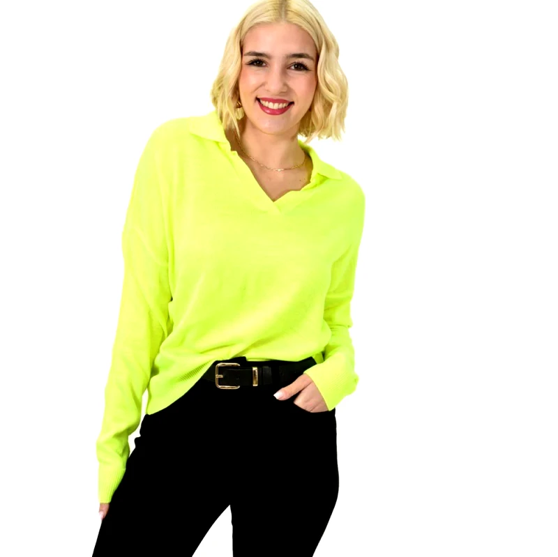 Potre OR Μπλούζα με γιακά μονόχρωμη φλουο Κίτρινο 23085