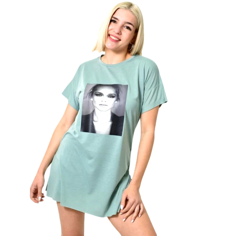 First Woman Μπλούζα μονόχρωμη με ανοίγματα και στάμπα Φυστικί 23642