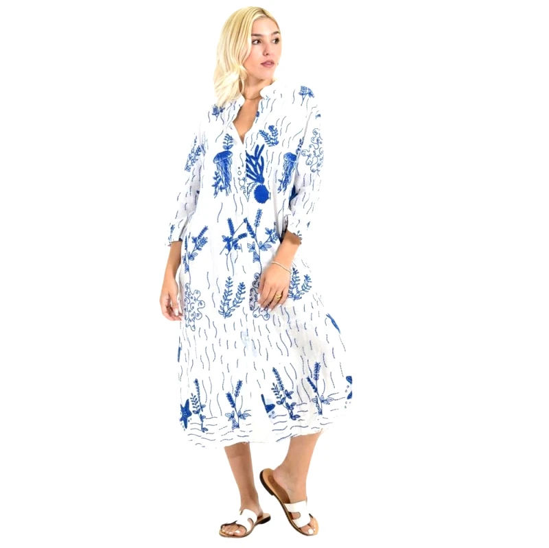 Potre OR Καφτάνι με Κεντήματα Θαλάσσιου Θέματος Μπλε 26698