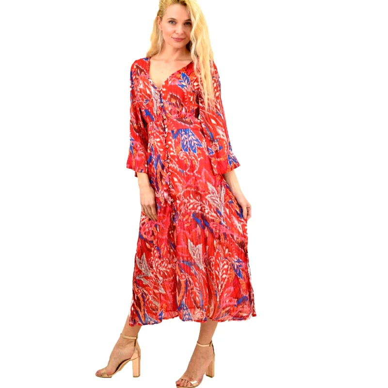 Potre OR Γυναικείο φόρεμα midi εμπριμέ Κόκκινο 13958