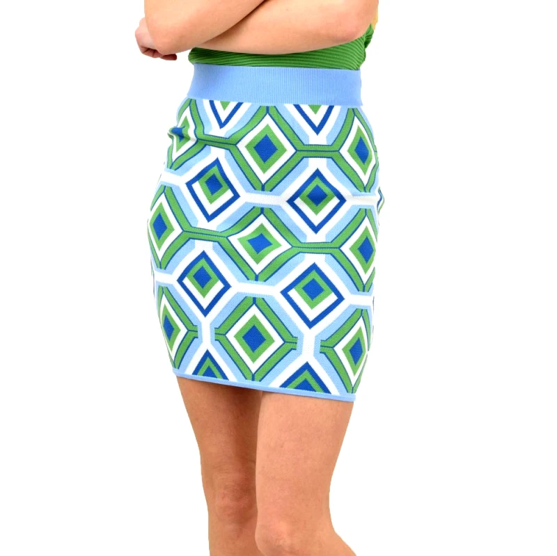 Potre OR Γυναικεία πλεκτή φούστα με μοτίβο Γαλάζιο 14134