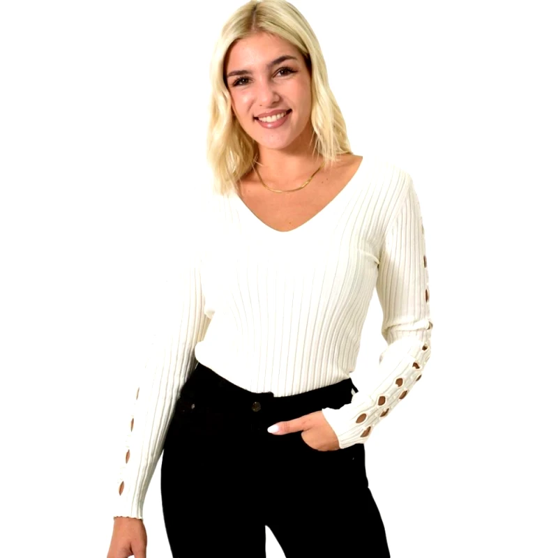 Potre OR Τοπ με ανοίγματα στα μανίκια και πέρλες Εκρού 25743