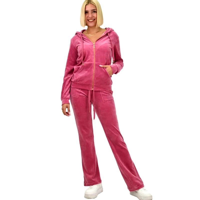 First Woman Βελουτέ φόρμα σετ ροζ στρας νούφαρο Ροζ 21800