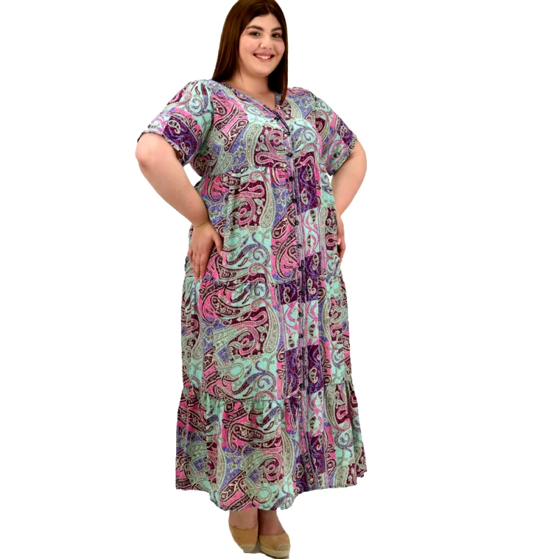 Potre OR Γυναικείο μεταξωτό boho φόρεμα με κουμπιά Μέντα 20118