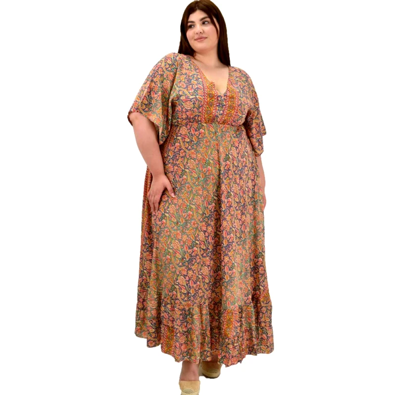 Potre OR Γυναικείο μεταξωτό boho φόρεμα oversized Πορτοκαλί 20087