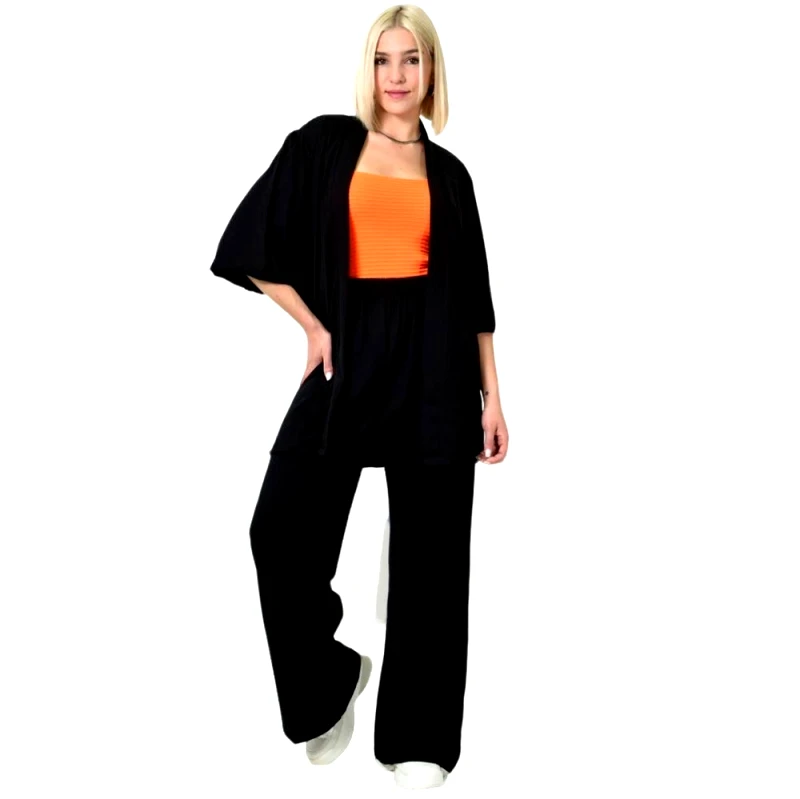 First Woman Σετ κιμονό μονόχρωμο Μαύρο 23840