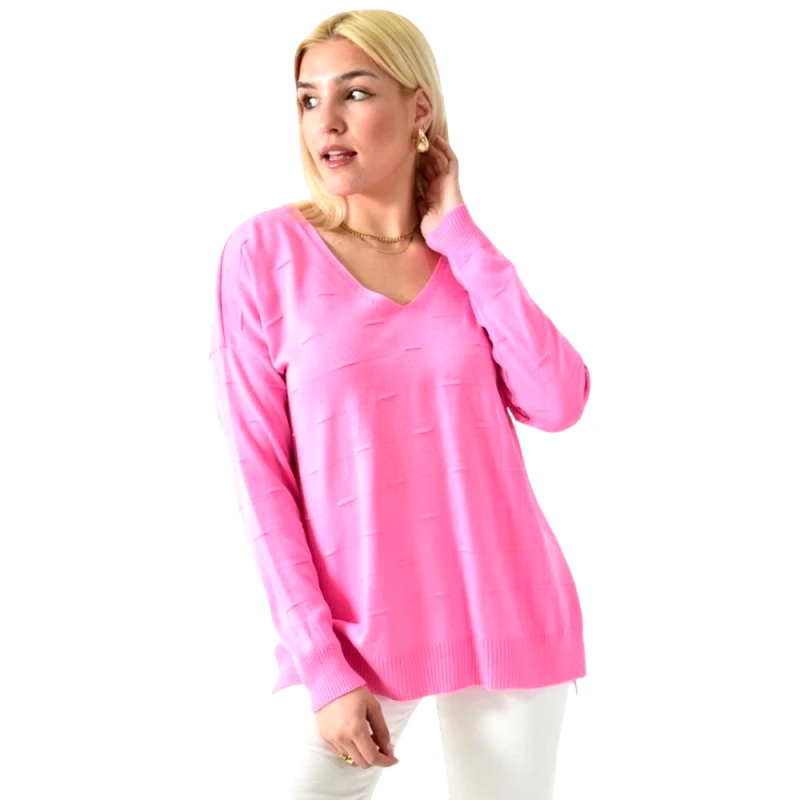 Potre OR Πλεκτή μπλούζα oversized με 3d σχέδιο Ροζ 26235
