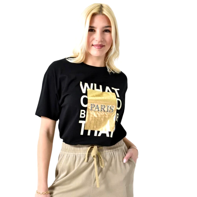 Potre OR Γυναικείο T-shirt με μεταλιζε πλαίσιο PARIS Μαύρο 26420