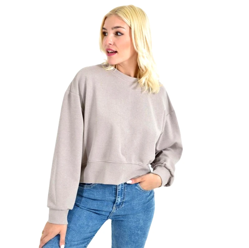 Potre OR Γυναικεία Crop Φούτερ Μπλούζα Μπεζ 27123