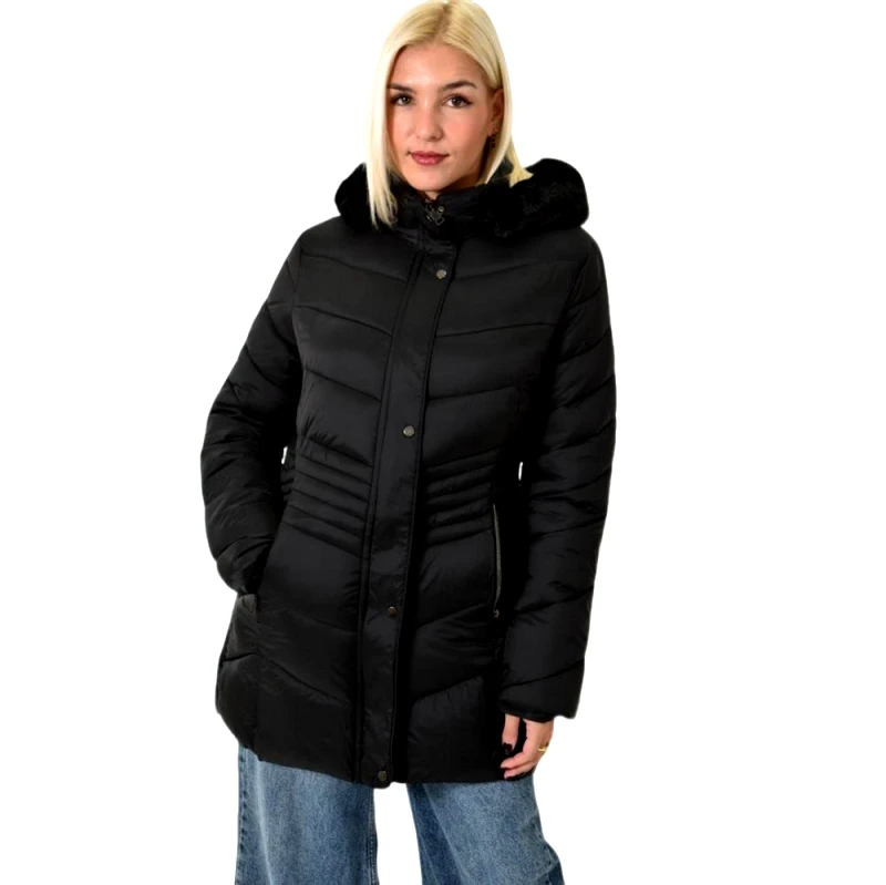 Potre OR Μπουφάν καπιτονέ με γούνινη κουκούλα Μαύρο 26136