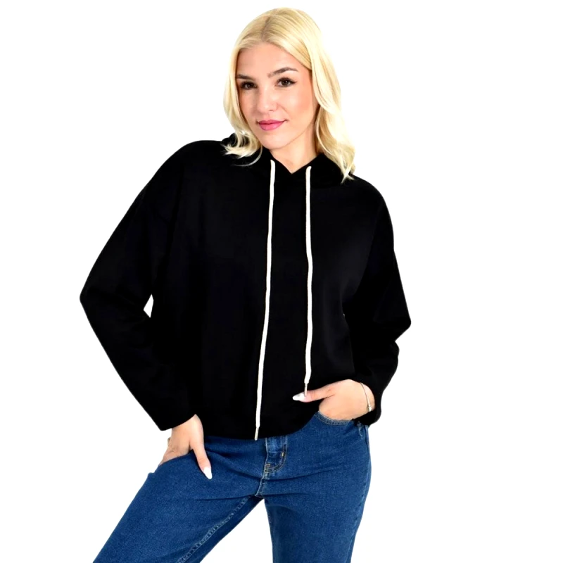 Potre OR Γυναικείο Cropped Hoodie με Μαύρα Κορδόνια Μαύρο 27077