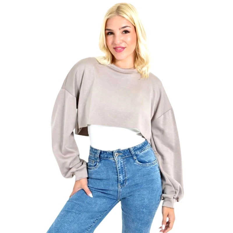 Potre OR Γυναικείο Cropped Top με Balloon Μανίκια Μπεζ 27097