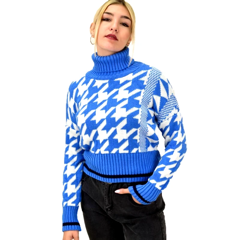 Potre OR Γυναικέιο πλεκτό με σχέδιο Γαλάζιο 8874