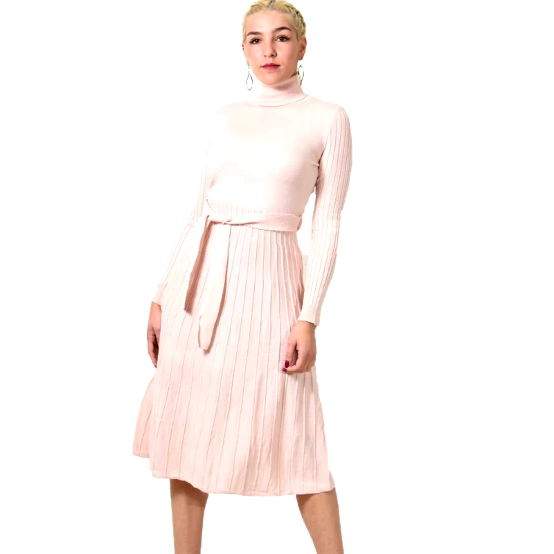 Caroon Πλεκτό φόρεμα midi με πλισέ σχέδιο Απαλό Ροζ 9142