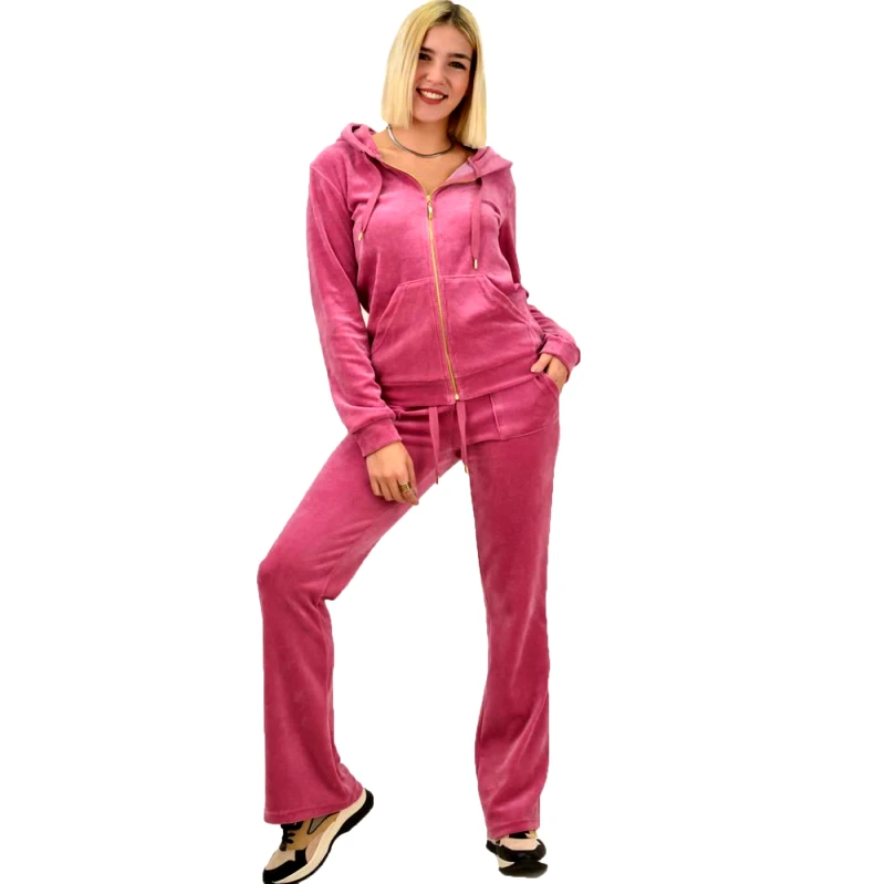 First Woman Βελουτέ φόρμα σετ ροζ στρας yin yang Ροζ 18253