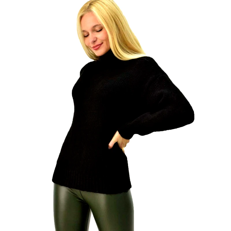 First Woman Πλεκτή μπλούζα ζιβάγκο Μαύρο 3779