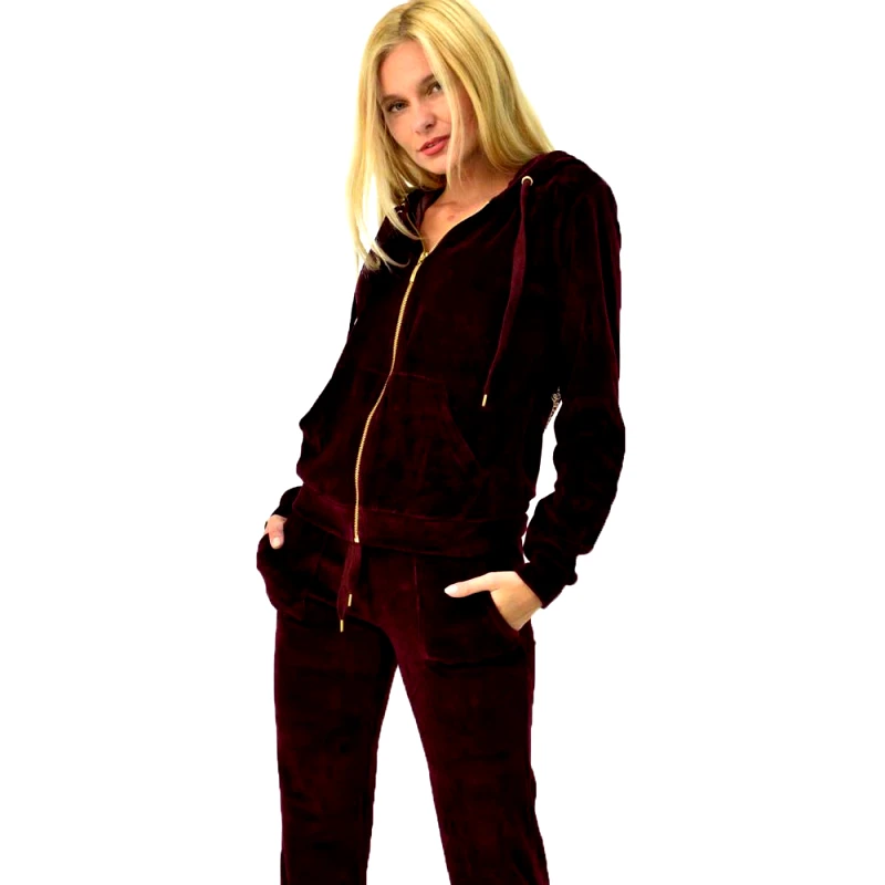 First Woman Φόρμα βελουτέ σετ μπορντώ με στρας κορώνα Μπορντώ 4046