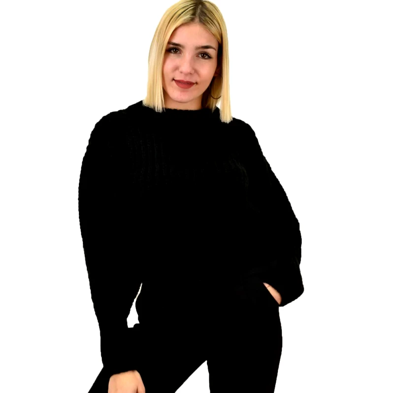 Caroon Γυναικείο πλεκτό crop Μαύρο 8863
