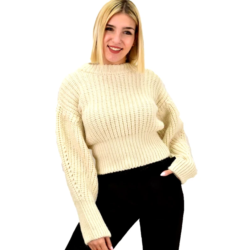 Caroon Γυναικείο πλεκτό crop Εκρού 9105