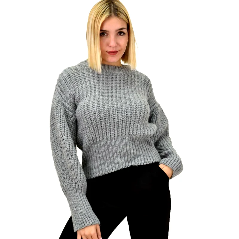 Caroon Γυναικείο πλεκτό crop Γκρι 9102