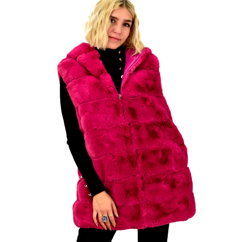 Potre OR Γυναικεία αμάνικη γούνα ντουμπλφας Φούξια 18126