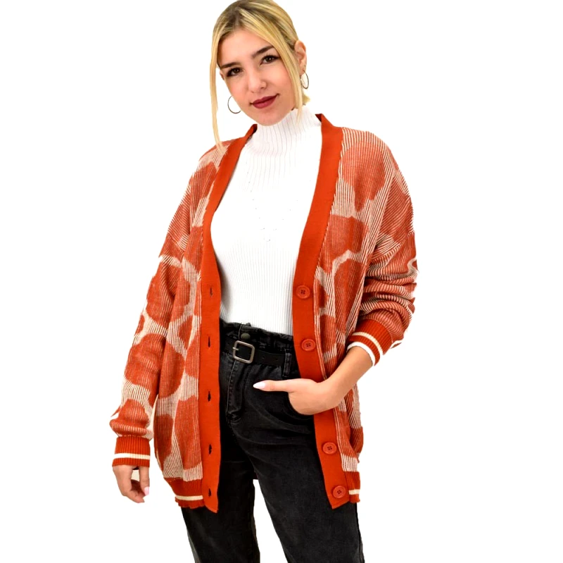 Potre OR Γυναικεία ζακέτα oversized με σχέδιο Κανελί 12697