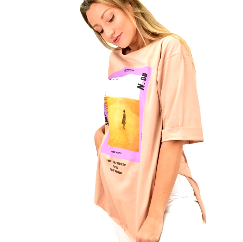 Potre OR Γυναικεία μπλούζα με τύπωμα oversized Μπεζ 10353