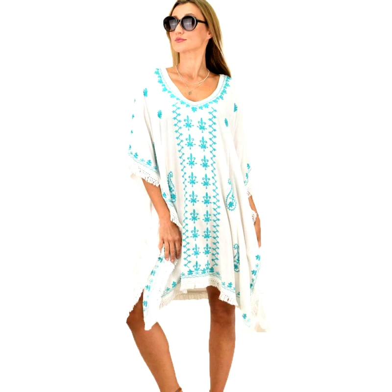 Potre OR Γυναικείο καφτάνι με σχέδιο κεντητό oversized Γαλάζιο 11144