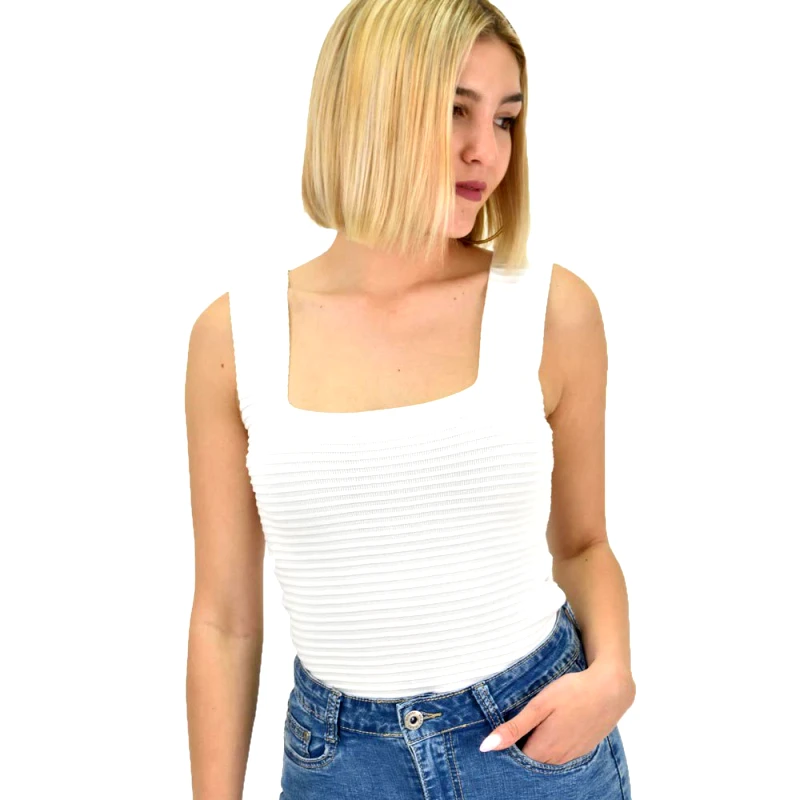 Potre OR Γυναικείο τοπ αμάνικο με σχέδιο Λευκό 10148