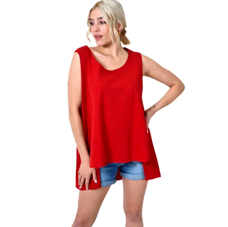 Potre OR Αμάνικο Μπλουζάκι με Πλαϊνά Σκισίματα Κόκκινο 24569