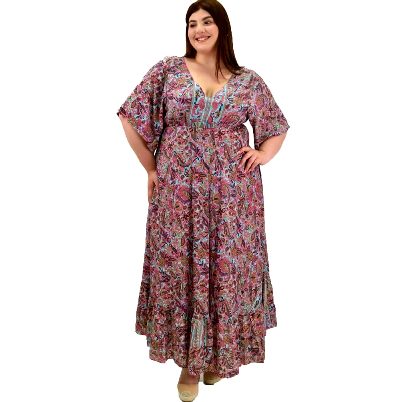 Potre OR Γυναικείο μεταξωτό boho φόρεμα oversized Μπλε 20083