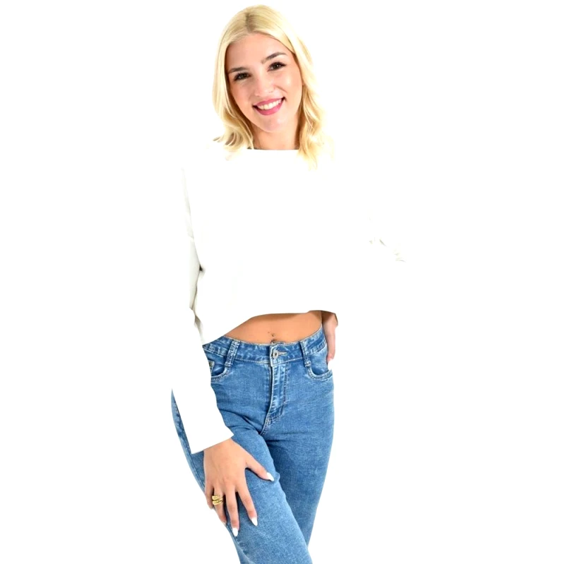 Potre OR Γυναικείο Cropped Μπλουζάκι με Μακριά Μανίκια Λευκό 27112