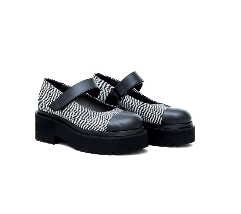 Δερμάτινα Flatforms Art 1FW46 Black + White