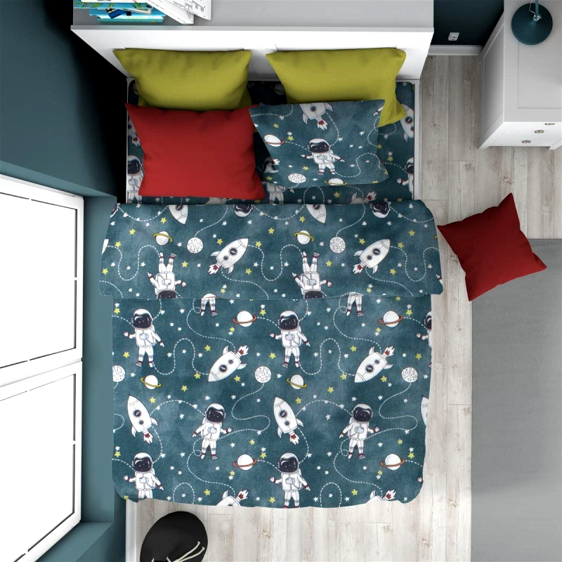 DIMcol ΠΑΠΛΩΜΑΤΟΘΗΚΗ ΕΜΠΡΙΜΕ kids Galaxy Travel 91 160X240 Petrol 100% Cotton Flannel