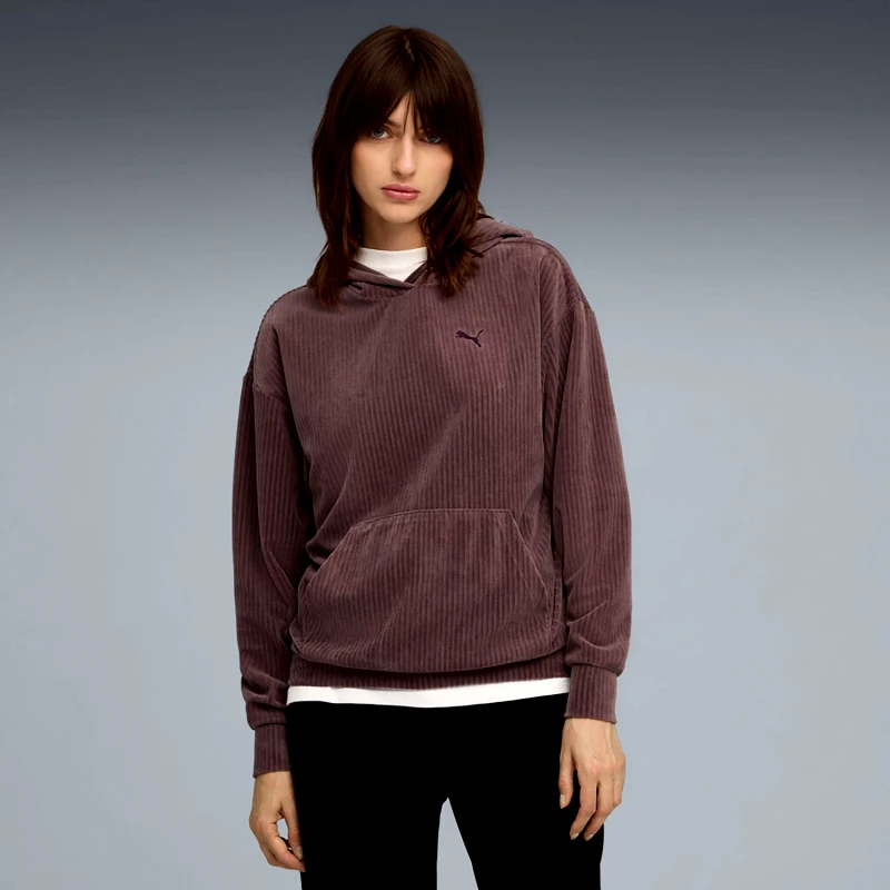 PUMA PUMA ESSENTIALS ELEVATED VELOUR RIB HOODIE ΜΩΒ