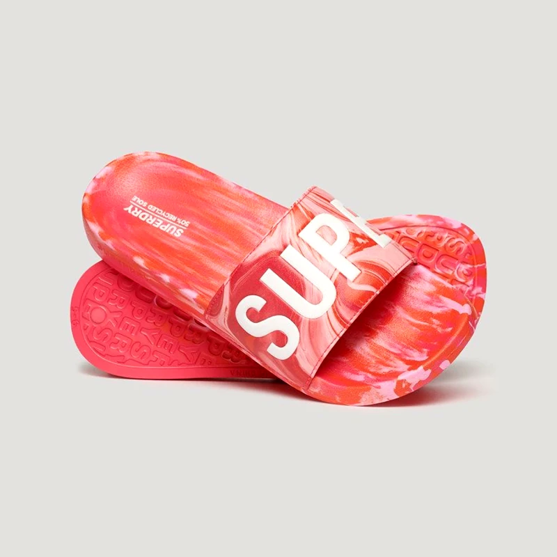 SUPERDRY WOMEN'S SUPERDRY MARBLE VEGAN POOL SLIDERS ΡΟΖ