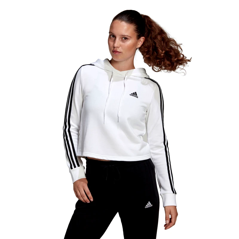 ADIDAS PERFORMANCE ESSENTIALS 3-STRIPES CROPPED HOODIE ΑΣΠΡΟ