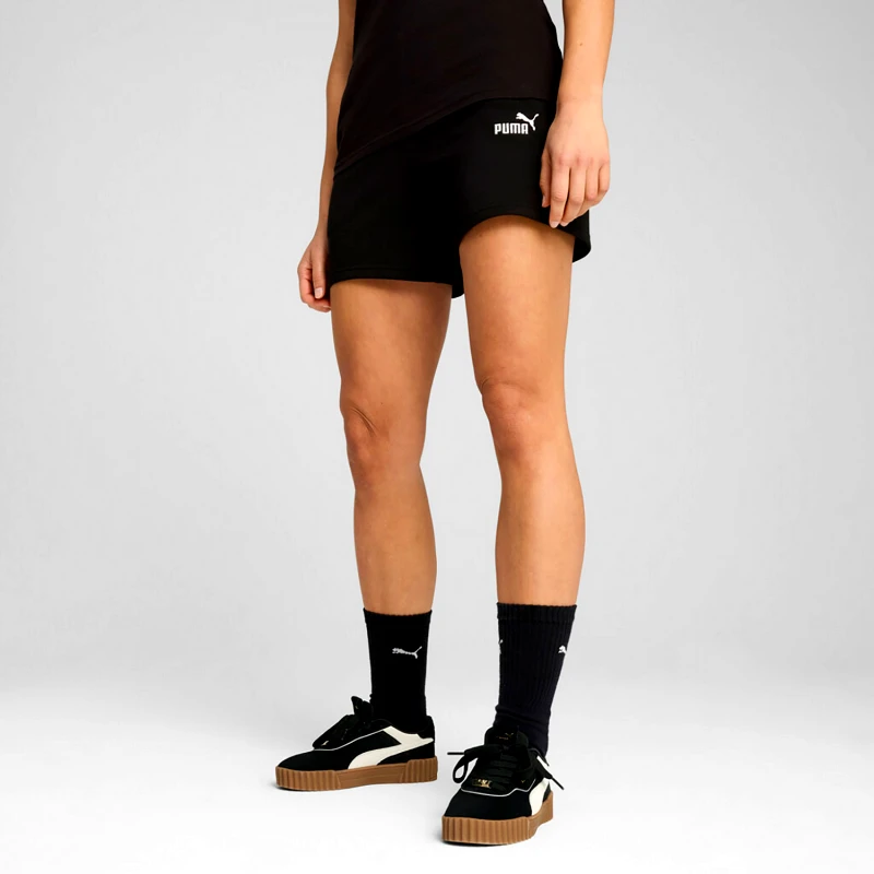 PUMA PUMA ESSENTIALS SMALL NO. 1 LOGO 5'' HIGH-WAIST SHORTS ΜΑΥΡΟ