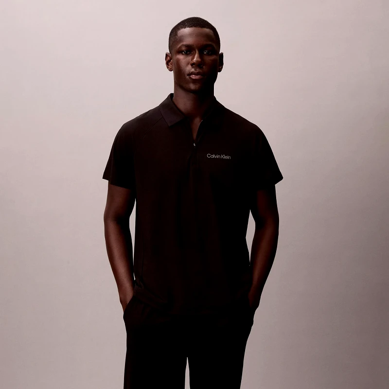 CALVIN KLEIN PERFORMANCE CALVIN KLEIN ZIP PIQUE SPORT POLO SHIRT ΜΑΥΡΟ