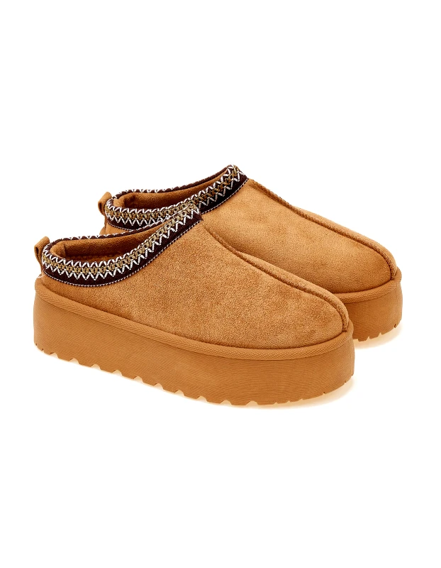 Issue Παντόφλες δίσολες με κέντημα - Κάμελ