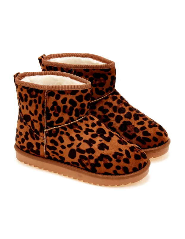 Issue Μποτάκια με γούνα και suede υφή - Λεοπάρ