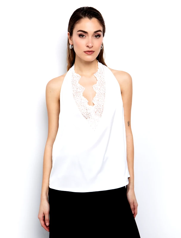 ToiMoi Satin τοπ με δαντέλα - ΥΠΟΛΕΥΚΟ