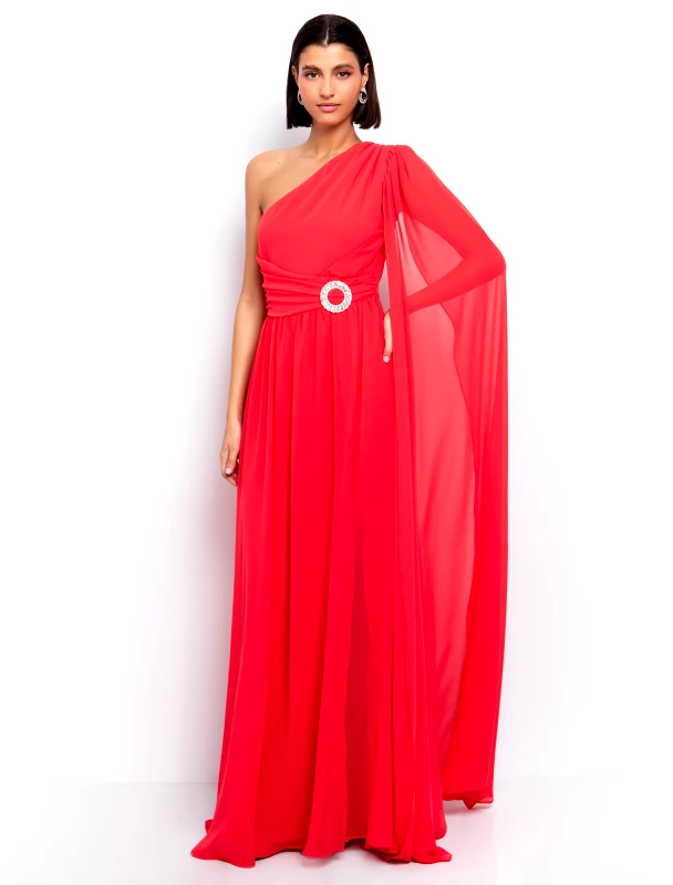 ToiMoi One shoulder φόρεμα με αγκράφα - ΚΟΡΑΛΙ